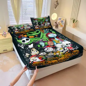 A complete 3 Pcs fitted sheet set featuring all the characters, including 2 coreless pillowcases, strong wrapping, creating a soft & subtly dark, yet gentle aesthetic, perfect for anime-loving girls,  soft & skin-friendly, available in multiple styles.