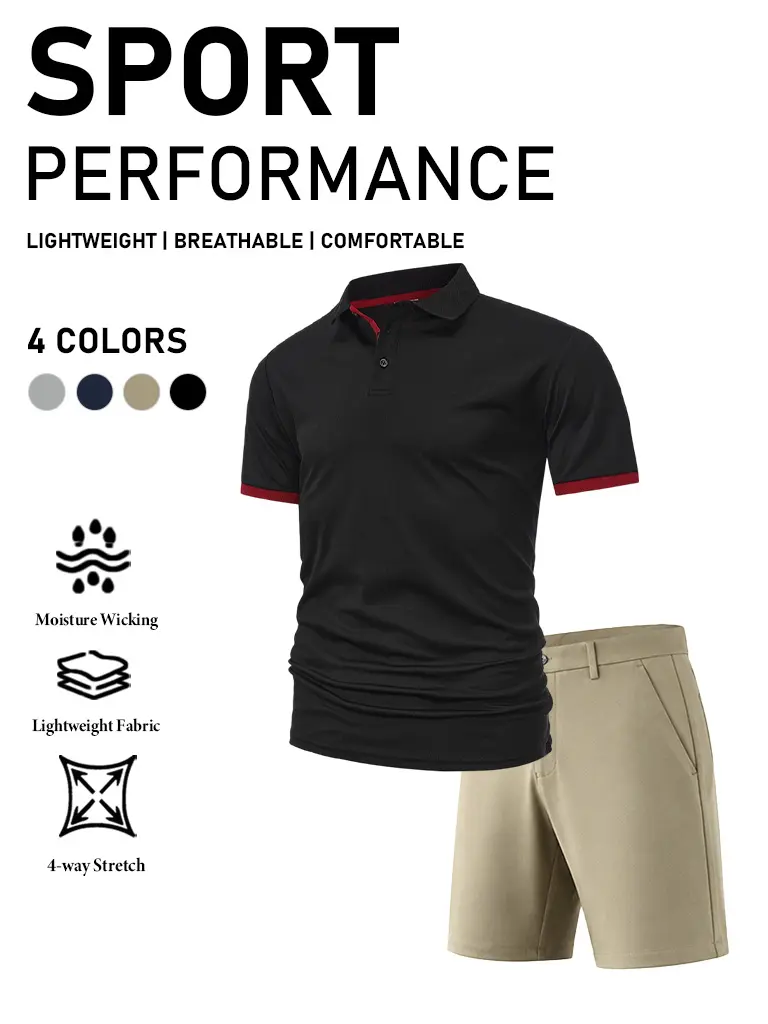Men’s 2-Piece Golf Polo Shirt & Shorts Set | Quick-Dry, 4-Way Stretch, Lightweight, Moisture-Wicking – Casual Athletic Workwear