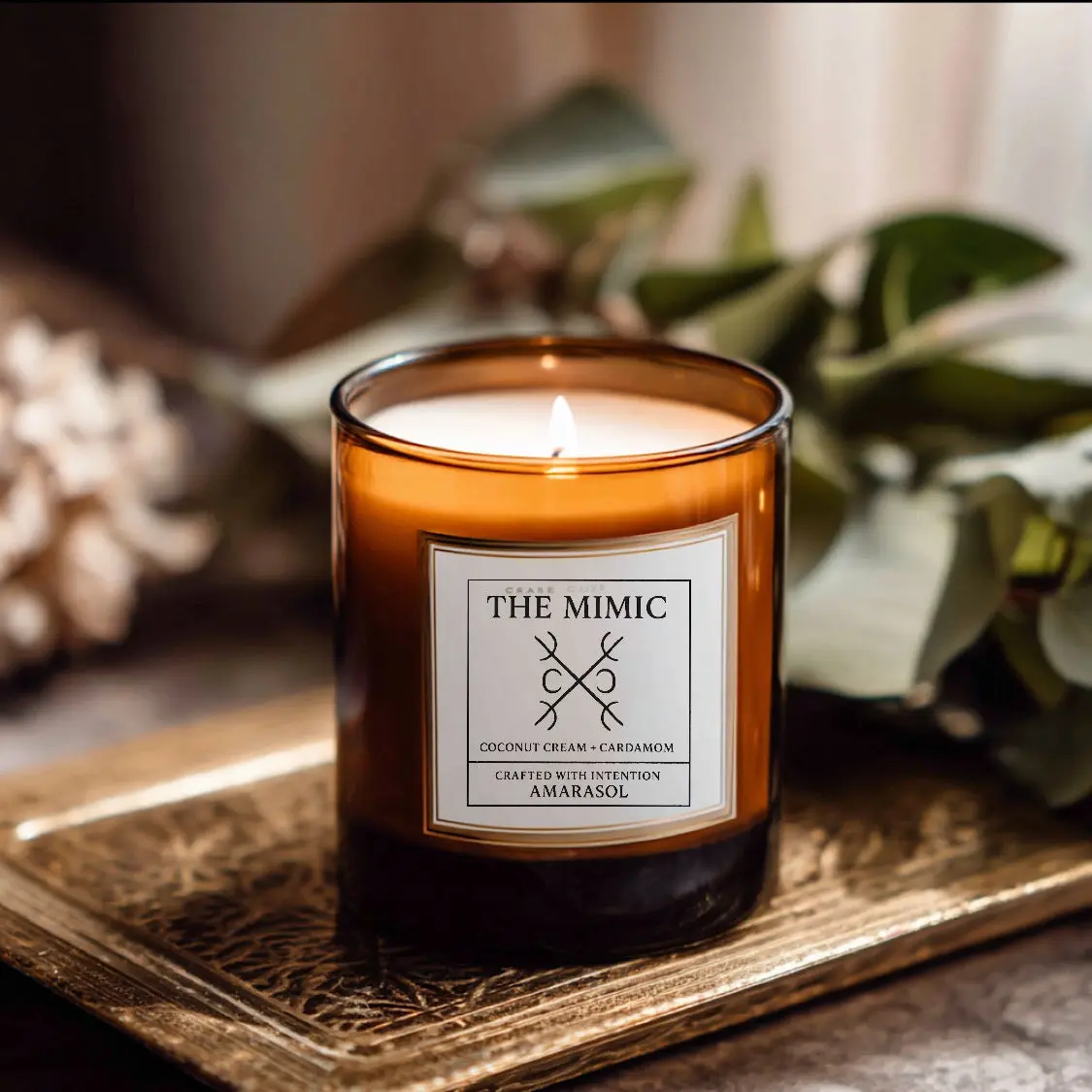 The Mimic: Scented Soy Candle | Aromatherapy, Home Decor, Relaxation Gift, Multi-Size Amber Jar, Eco-Friendly, Mindfulness