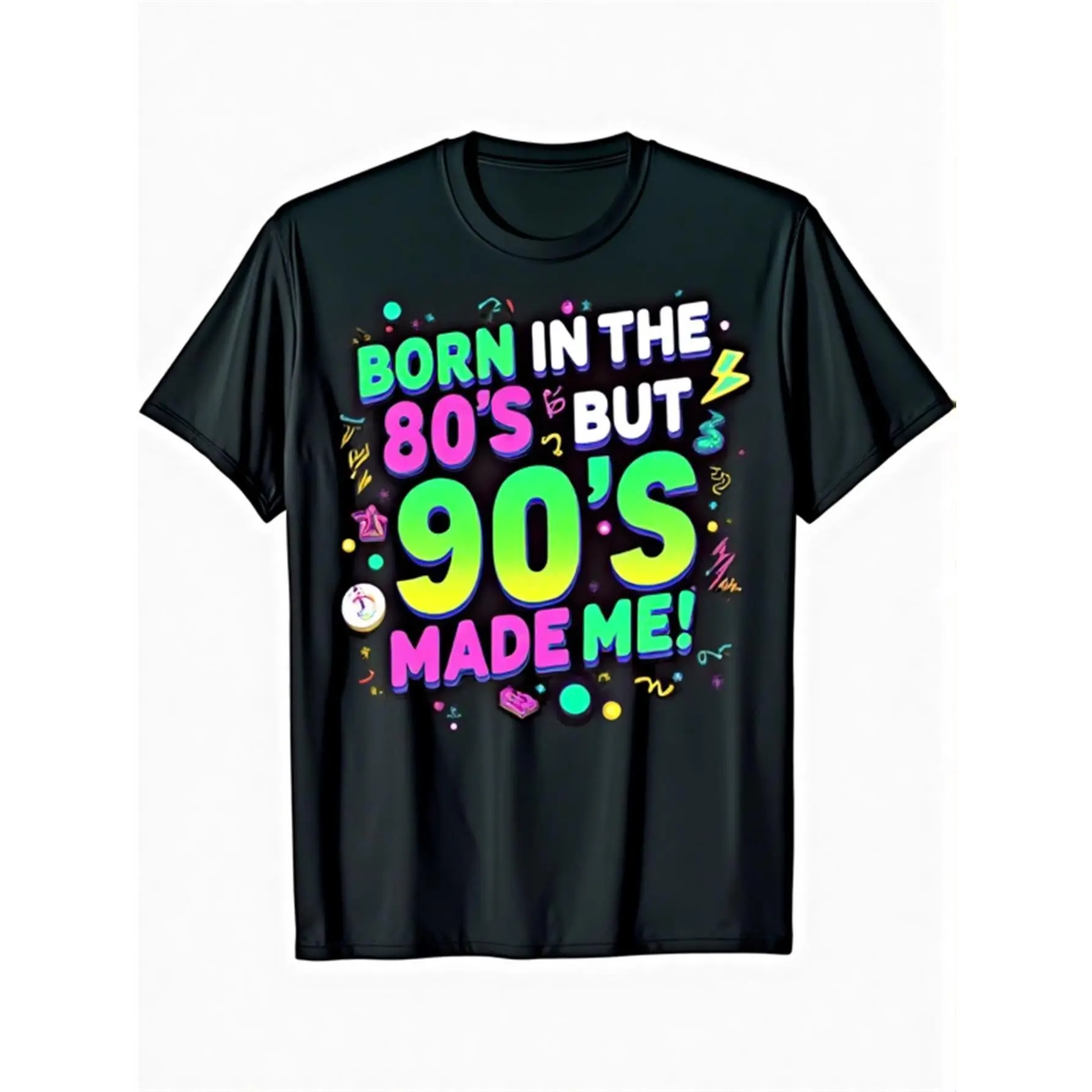[100% Cotton] 100% Cotton Men's 80s 90s Retro Neon T-Shirt - Vintage 80s 90s Music Nostalgia with 80's/90's Iconic Graphics (Cassette, Vinyl, Pop Art) - Soft Breathable Fabric, Unisex Fit, Machine Washable - Born in 80s 90s Party Outfit & 80s 90s Gift