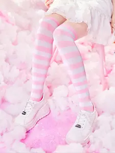 Women's Cute Colorblock Striped Over-The-Knee Socks, Thigh High Socks, Fitted Moderate Fabric, All Season Fashionable Footwear Accessory