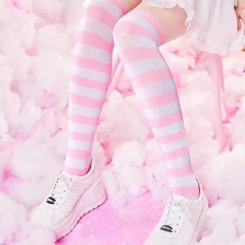 Women's Cute Colorblock Striped Over-The-Knee Socks, Thigh High Socks, Fitted Moderate Fabric, All Season Fashionable Footwear Accessory