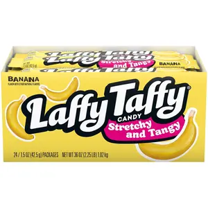 Laffy Taffy Stretchy & Tangy Banana Flavor 1.5 Ounce Bars Pack of 24 USA Made Sweet Stretchy Chewy Treats