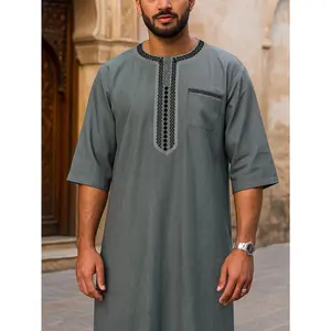 Men's Islamic Robe - Moroccan Kaftan with Button Closure, Loose Fit Arabic Abaya for Ramadan, Eid, Weddings - Lightweight Religious Clerical Attire (Hand Washable) - Muslim Prayerrobe for Everyday & Formal Occasions, Muslim Clothes, Festive Garb, Decorati