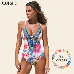 CUPSHE Boho Floral One-Piece Swimwear | Sculpting Tummy Control Swimsuit, Plunging V-Neck & Adjustable Straps Summer Beach Holiday Bathing suit #Tiktokshopstockup