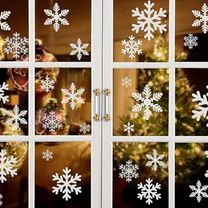 96PCS Christmas Decorations, Snowflake Window Clings, Glueless PVC Window Stickers for Indoor Christmas Décor, 10 Sheets