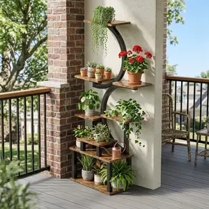 Modern S Shaped 8 Tier Plant Shelf with 5 Built-in Grow Lights & Timer 120lbs Heavy Duty Metal Flower Pot Stand Aesthetic Display Rack for Books Photos Creative Housewarming Gift
