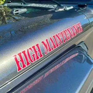 Custom Dual Color Printed Hood Name Sticker - High Maintenance Design, 24x3 Inches, Adhesive Vinyl Decal for Vehicle Exterior Decoration