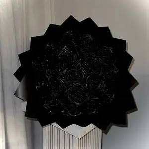 Black Glitter Eternal Roses Bouquet with Ballerina Wrapping - Black, Pink, Yellow, Blue