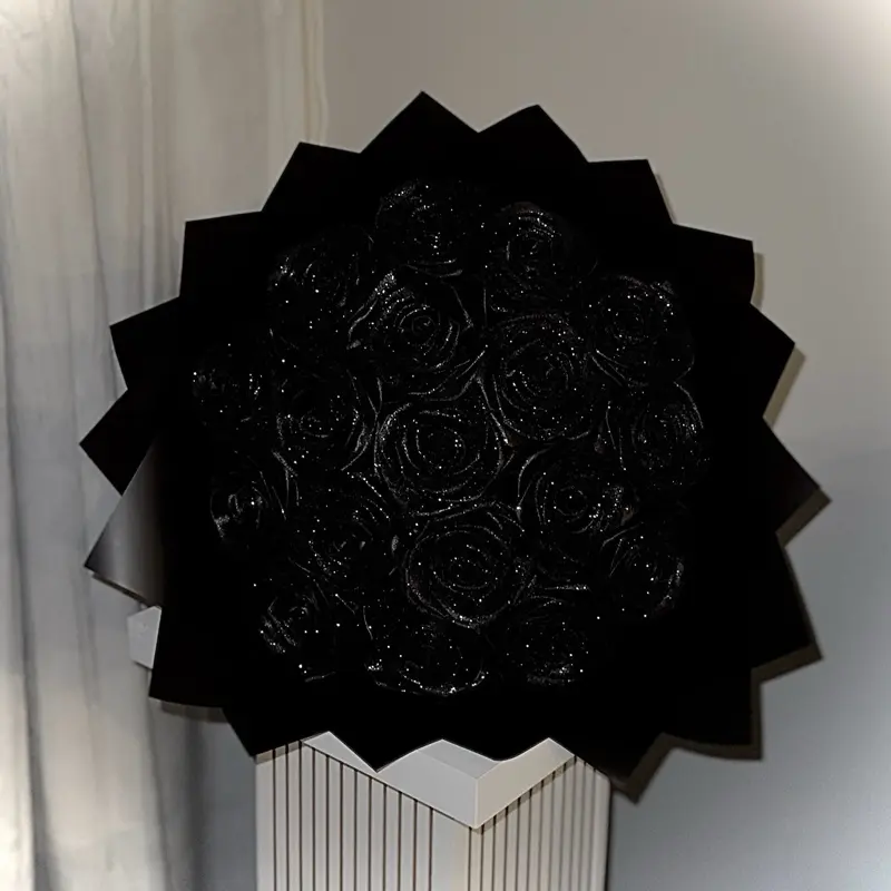 Black Glitter Eternal Roses Bouquet with Ballerina Wrapping - Black, Pink, Yellow, Blue