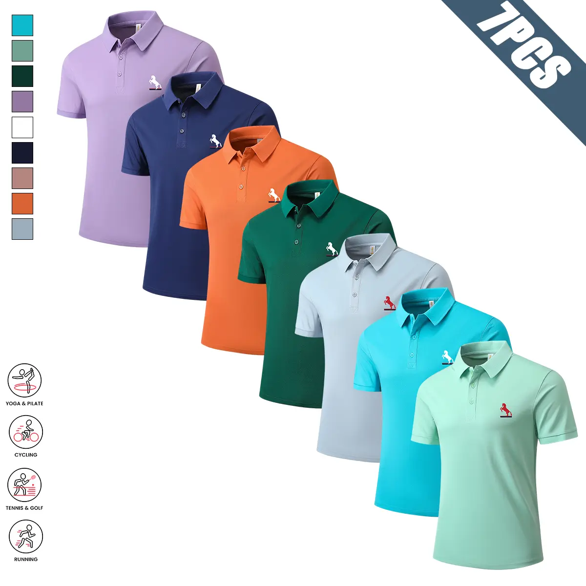 Men’s 7-Pack Summer Polo Shirts - Breathable, Sweat-Absorbing, Conservative, Front-Placket, Preppy, Short-Sleeve, Solid-Color, Regular-Fit Casual Sporty Apparel for Outdoor Activities, Everyday Wear, Conservative Polo Shirts, Front-Placket Polo Shirts Men’s 7-Pack Summer Polo Shirts - Breathable, Sweat-Absorbing, Conservative, Front-Placket, Preppy, Short-Sleeve, Solid-Color, Regular-Fit Casual Sporty Apparel for Outdoor Activities, Everyday Wear, Conservative Polo Shirts, Front-Placket Polo Shirts