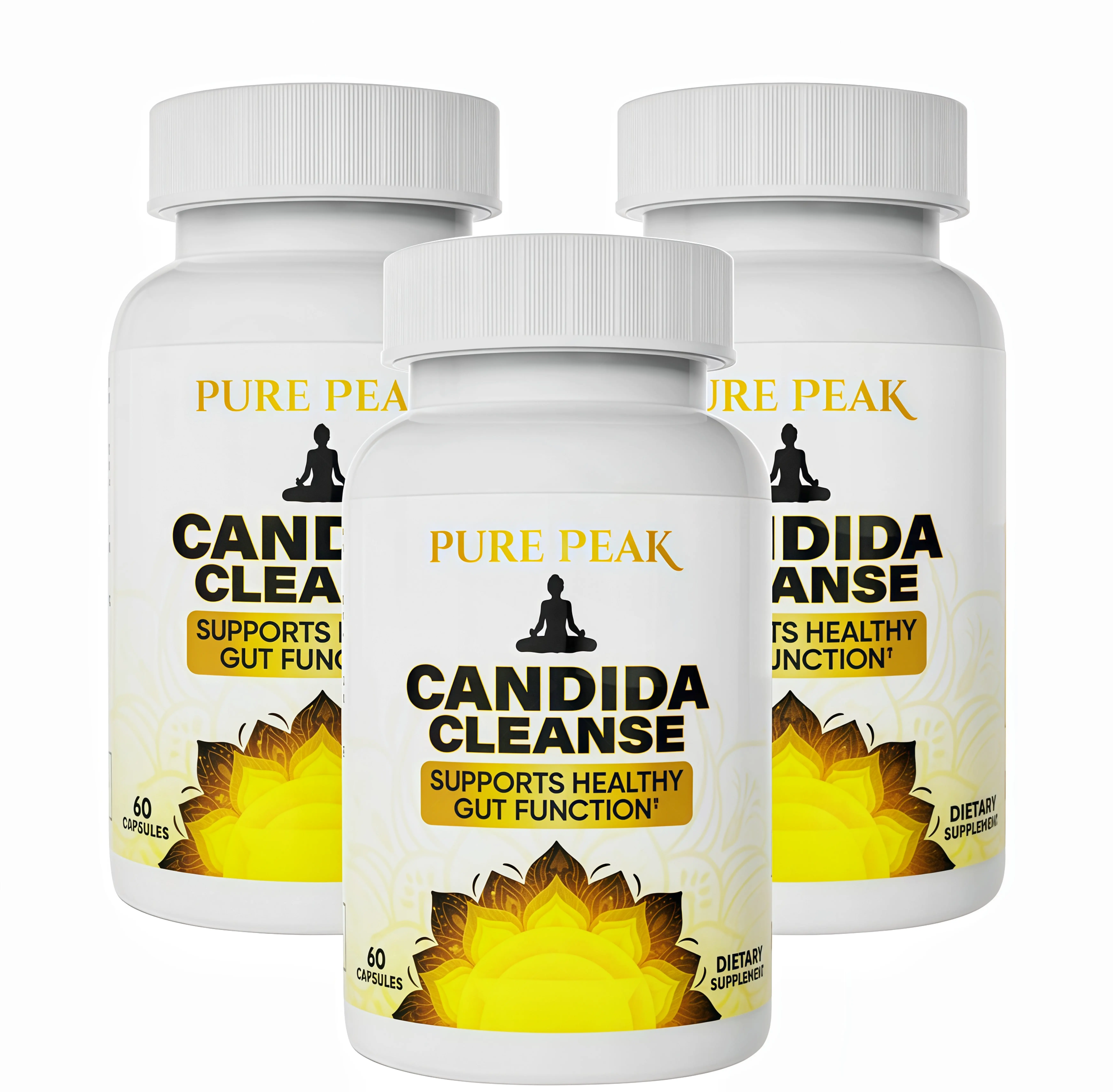 3 Piece Pure Peak Candida Cleanse Supplement -CF Supports Healthy Gut Function & Intestinal Balance, with Oregano, Caprylic Acid, LactoSpore Probiotics, Wormwood, Black Walnut - 60 Capsules