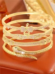 4-piece elegant and luxurious copper bracelet set, suitable for both women and men's high-quality fashion bracelets, durable and trendy accessories for daily travel Bangles Bracelets Set