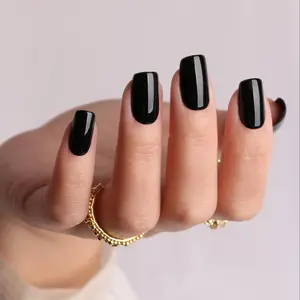 Obsidian Cave - Black Coffin Nails Short Length Ready-to-Press Collection with 30 Press-On Nails & Adhesive Tabs for Free Designer Style