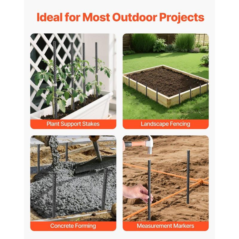 VEVOR Rebar Stakes, 24-Inch, Heavy-Duty 0.47 in Diameter, Straight Galvanized Steel Ground Anchors with Chisel Point End & Rust-Resistant Coating, for Gardening Support, Fence, Camping Tents (20-Pack)