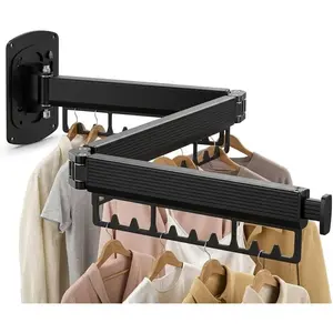 Wall Mounted Clothes Drying Rack, 3-Fold Retractable Laundry Rack, Space Saving Aluminum Foldable Clothes Hanger for Balcony, Bathroom, Indoor & Outdoor Use