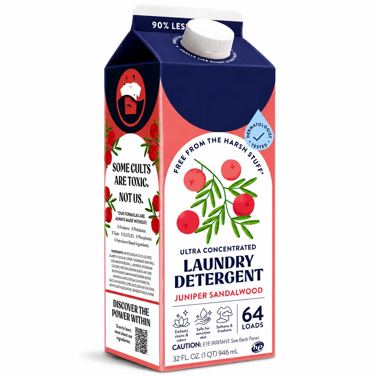Ultra-Concentrated Liquid Laundry Detergent, 32 oz, 64 Loads, Juniper Sandalwood Scent, Stain & Odor Fighting Formula, HE & Standard Washer Compatible