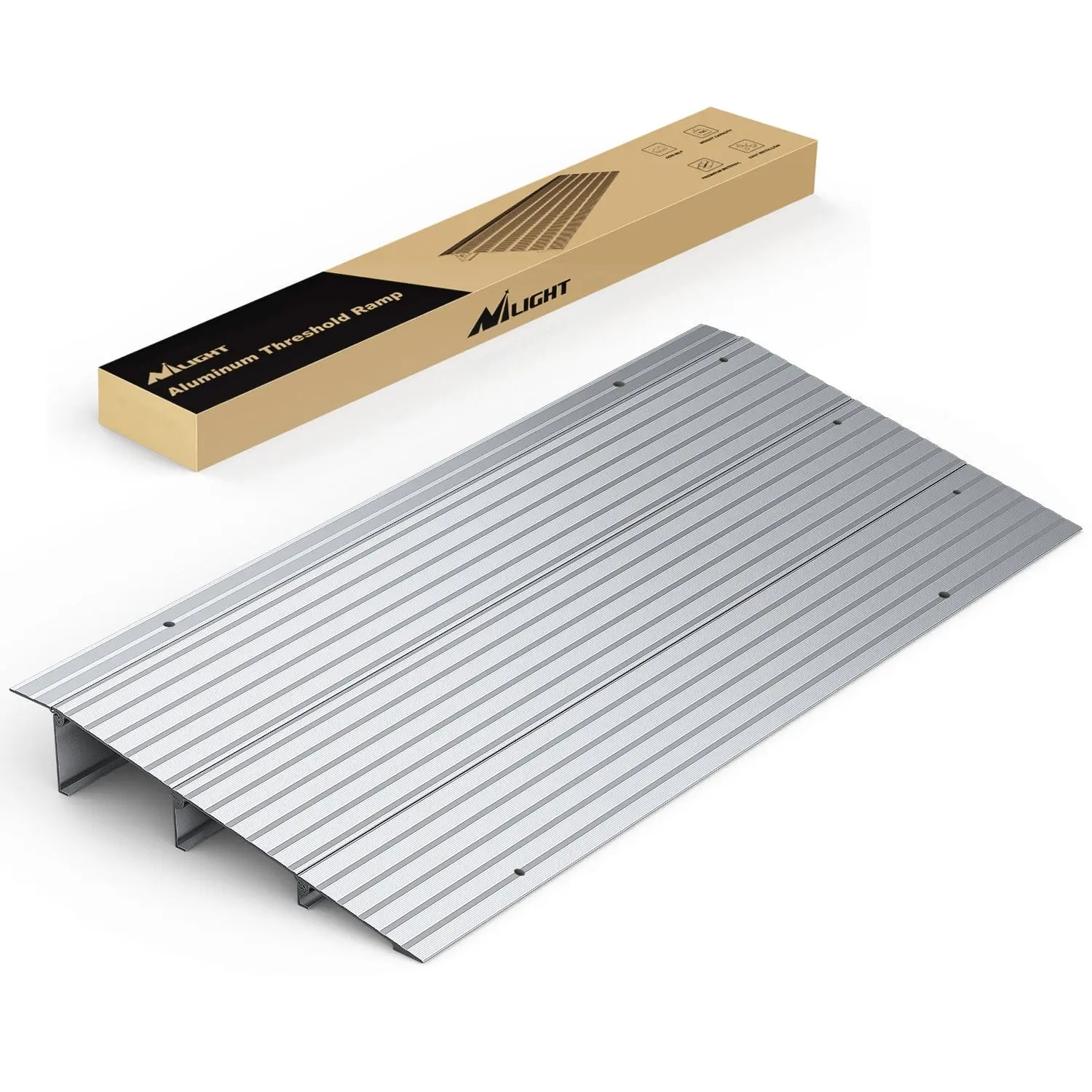 Nilight 3-in Aluminum Slide-On Height-Adjust Door Threshold Ramp, Portable Wheelchair Access Ramp for Home Doorways, Entry Steps, Wheelchairs