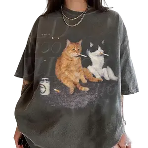 Vintage Smoking Cats Comfort Colors,  Vintage Smoking Cat Shirt,  Retro Streetwear Shirts, Funny Kitten, Crew Neck, Menswear Top, Womenswear Top Underwear Streetwear