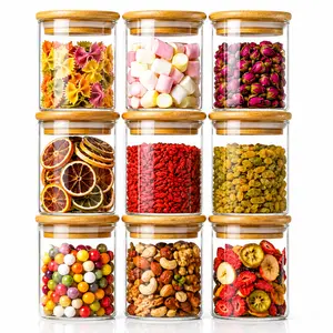 9-Pack 4oz/120mL Borosilicate Glass Storage Jars (36 oz/1080 mL Total) with Bamboo Airtight Lids, Kitchen Pantry Organization Containers for Spices, Coffee Beans, Gifts