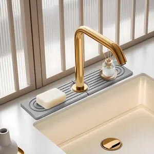 Faucet Sink Stone Diatomite Mat Quick Dry,Natural Sink Stone Drying Tray Base,Suitable For,Coffee Corners,Bars,Beautifies The Sink(Light Gray,Rectangle,15.7" X 4")