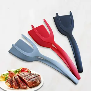1/3PCS Silicone Food Clip Spatula Set for Steak Fish & Eggs - Colorful Kitchen Utensils in Red Blue & Gray Heat Resistant