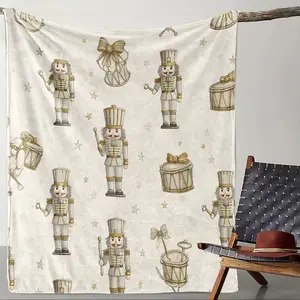 1PC Soft Comfortable Nutcracker Puppet Print Blanket, Cozy Velvet Air Conditioning Blanket, Travel Blanket, Gift for Family Friends
