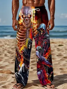 Men's Skull Print Casual Fashion Sleepwear Pants, Loose Comfort Drawstring Jogger Long Pants, Stylish Home Wear for Men, Pyjamas Sleepwear, Pajama, Homewear, Loungewear, Comfy Loungewear