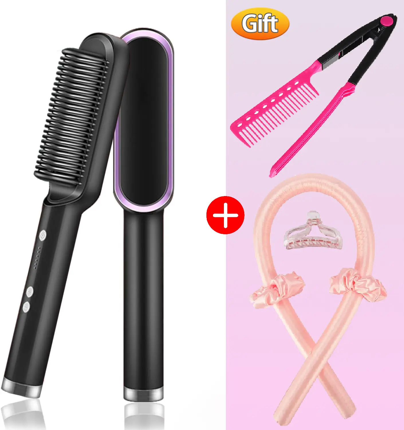 Four in One Professional Ion Straight Hair Comb Fast Heating Ceramic Comb with Automatic Locking & Closing Anti Scald Design Quick Styling Hot Comb 110V/220V Gift Included
