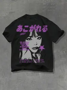 Japanese anime women like short sleeved t-shirts, both men and women can wear cotton short sleeved women's portrait printed aesthetic geometric shirts, 2026 summer new t-shirts, European and American street fashion casual short sleeved Y2K style