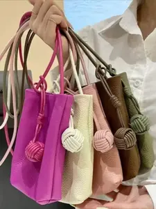 Genuine leather minimalist phone bag for women, crossbody woven ball vertical design, top layer cowhide soft leather bag, mini sports running bag