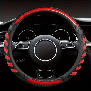 Honeycomb Pattern Sports Steering Wheel Cover - PU Leather & Rubber Sheet Inner Ring, Anti-Slip Enhanced Grip, Wear-Resistant Color Block Fashion Universal Fit  Halloween and Christmas gifts