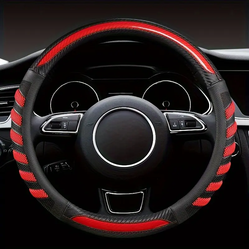 Honeycomb Pattern Sports Steering Wheel Cover - PU Leather & Rubber Sheet Inner Ring, Anti-Slip Enhanced Grip, Wear-Resistant Color Block Fashion Universal Fit  Halloween and Christmas gifts