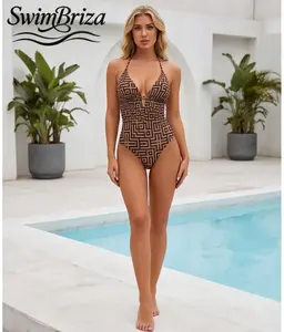 Briza｜Women's One Piece Swimsuit Tummy Control Bathing Suit Geometric Halter Swimwear for Beach Pool Vacation Summer Tan, Women's Swimwear, Bathing Suit for Women, Halter Neck, Beach Pool Summer Vacation for Women, Resort Cruise Beachwear