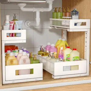 2-Pack Under Sink Storage Organizer, Large 2-Tier Elegant Mesh Pull Out Shelf for Kitchen and Bathroom Cabinet Organization