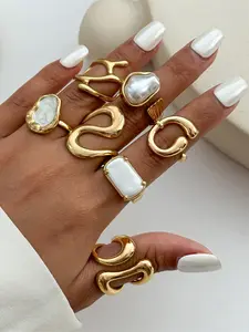 7Pcs Elegant Imitation Pearl Open Ring Set for Women Geometric Irregular Adjustable Knuckle Ring Boho Jewelry Accessory Knuckle Rings Set