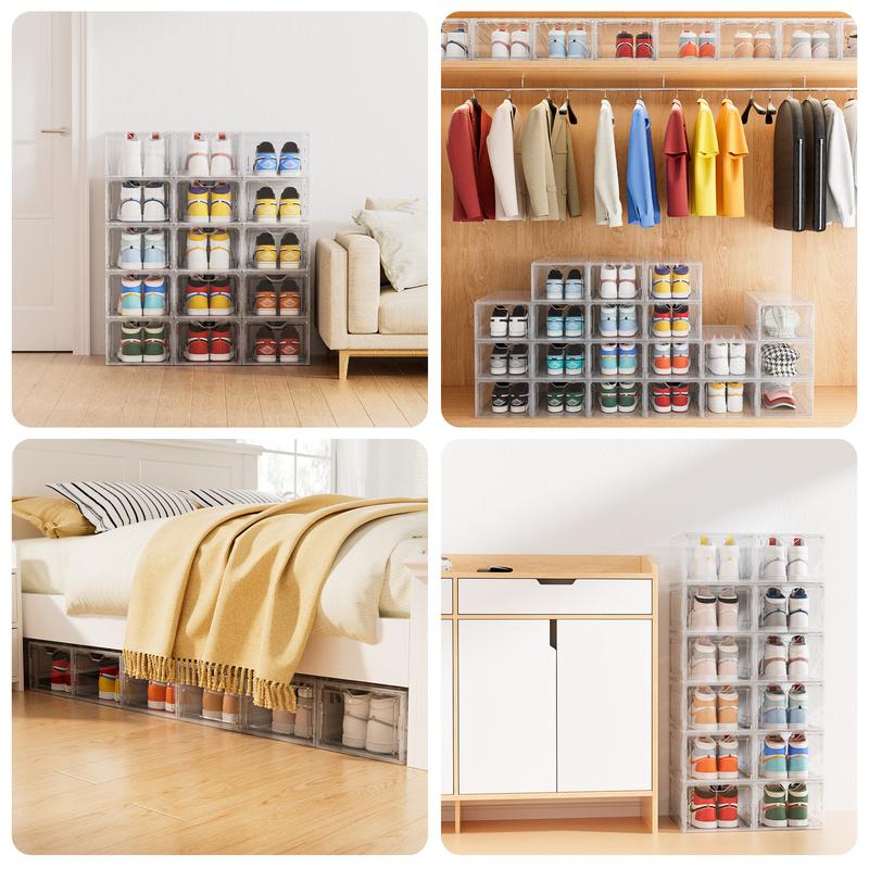 DELAMU Clear Magnetic Shoe Storage Box - Stackable Dustproof Organizer for Dorm/Apartment/Bedroom| Space Saving| Sneaker Display Case| Gifts Boyfriend