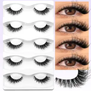 GROINNEYA 5 Pairs Cat Eye Lashes D Curl Natural Cross False Eyelashes 3D Fluffy Thick Fake Eyelashes Glam Volume Lashes Wispy Effectt Faux Mink Eyelashes With Lightweight Strip,Enhance Charm Makeup,Suitable For Parties And Dates,Easy To Wear