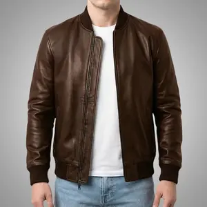 Genuine Leather Suede Bomber Jacket | Espresso Brown
