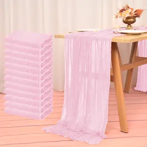 FANI 12/24 Pack 35 x 120 inch 10Ft Cheesecloth Table Runner Boho Gauze Vintage Rustic Sheer Runners for Wedding Bridal Shower Birthday Party Cake Table Decorations Light Pink Camino de mesa Artículos de boda