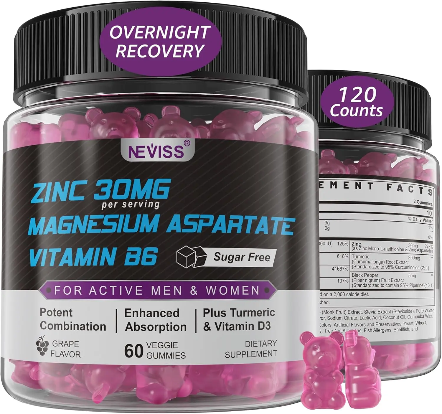 Zinc and Magnesium Aspartate Recovery Gummies - Post Workout Muscle Repair & Relaxation Supplement with ZMA Formula (60 Count)