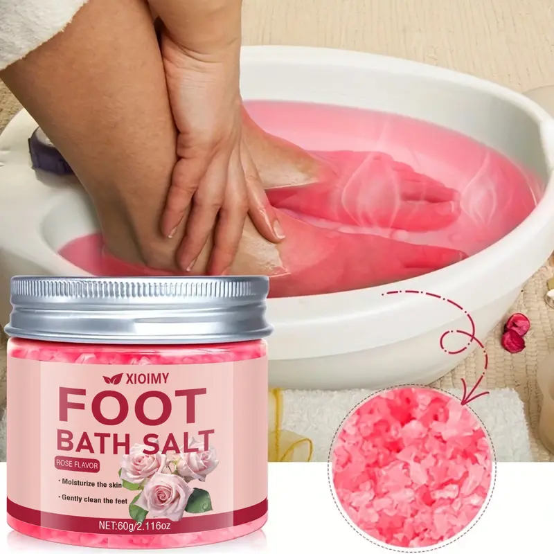 Rose and Sea Salt Foot Bath, Exfoliating Foot Soak, Dead Skin Removal for Feet and Deep-Cleansing Foot Care Product, Intensive Foot Care, Strongly Moisturizing, Hydrating and Smoothing Dry Rough Skin, Suitable for All Skin Types