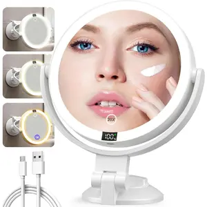 Makeup Mirror with Lights, 20X Wall Mounted Lighted Magnifying Mirror, 2-Sided  Mirror with 3 Color Lights & Brightness Adjustment, 360? Rotation Rechargeable Desk Mirror, Travel Mirror