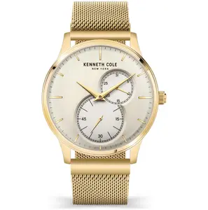 Kenneth Cole Men's Classic Business Wristwatch, Gold Stainless Steel Bracelet, 43mm Champagne Dial, Quartz Movement, Business Fashion Watch, Fashionable Stylish Watch