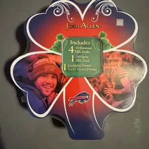 Josh Allen Limited Edition Panini NFL Shamrock Tin with 4 2025 Donruss Packs and 1 2025 Optic Pack! That’s 5 chances to pull a DOWNTOWN or UPTOWN