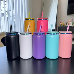 25pack 16oz Rainbow Powder Coated Colored Tumbler Portable 16oz Insulated Vacuum Coffee Travel Water Bottles for Laser Engrave Drinkware Bottled