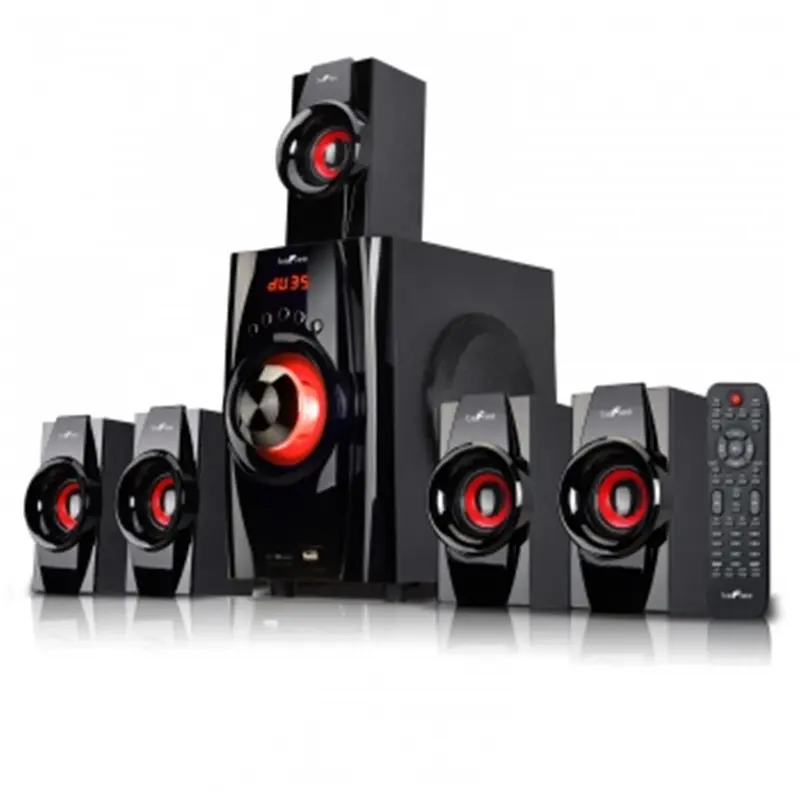 212 MAIN 5.1 Channel Wireless Surround Sound Bluetooth Speaker System - 25W+10W Audio Stereo, Plug, Home Amplifier, Remote Control, Red DVD Speaker