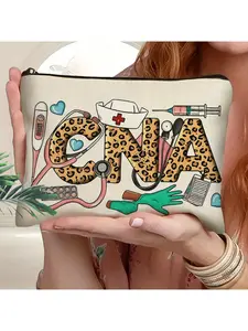 1pc Leopard Print CNA Theme Nursing Assistant Design Makeup & Toiletry Organizer Bag - Durable with, / Gift for CNA Professionals, Manicurists, Nurses - Machine Washable Makeup Pouch Makeup Storage Bag Cosmetic Pouch