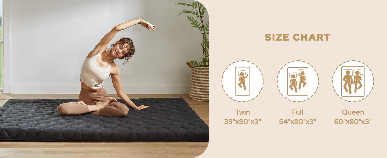 SpringGlowUp【BEDLORE】Luxurious Twin Size Japanese Floor Futon Mattress: 3" Thick Tatami Mat with High-Density Foam & Viscose from Bamboo – Foldable, Portable Roll-Up Sleeping Pad for Guests & Everyday Comfort