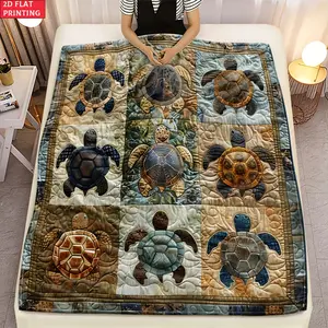 1pc Underwater Turtle Splicing Pattern Blanket-Lightweight Home Furnishings Bedding Throw for Sofa Bed Travel Camping Livingroom Office Couch Chair and Bed-Digital Printing Blanket with Soft and Warm Flannel, 2D Flat